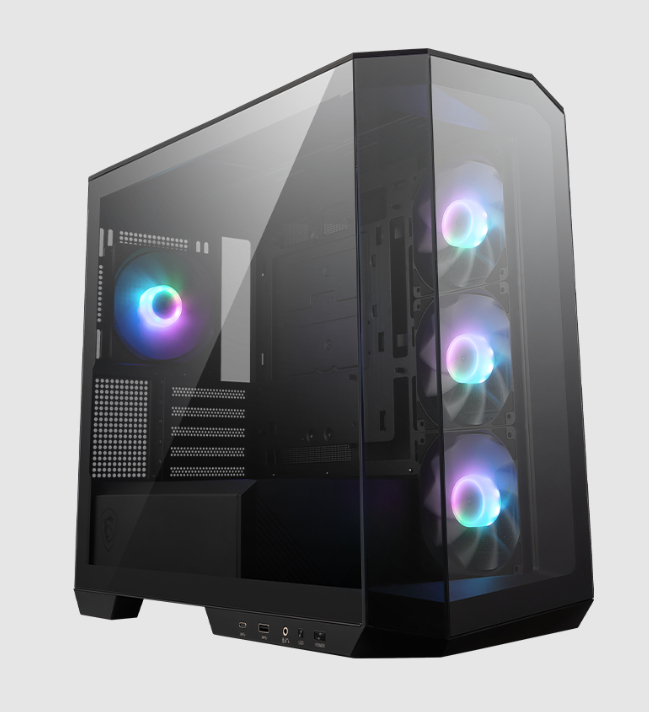  Mini-Tower Case: MSI MAG PANO M100R PZ - Black<br>4x 120mm ARGB Fans, 1x USB 3.2 + 1x USB Type-C, Tempered Glass Side & Front Panel, Supports: mATX/mini-ITX  